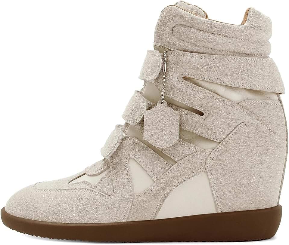 Dsevht Hidden Wedge Sneakers for Women High Top Fashion Sneaker Suede High Heel Platform Tennis Triple Strappy Band Casual Vintage Dressy Comfy Campus Trendy Retro Sneaker