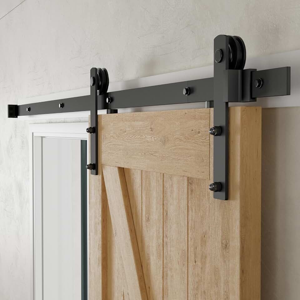 CCJH 6FT Heavy Duty Sturdy Sliding Barn Door Hardware Kit -Smoothly and Quietly -Easy to Install Fit 36" Wide Door Panel (Simple Hanger)