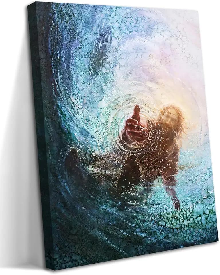 Jesus Christian Wall Art, Hand of God Canvas Paintings Posters Prints, Christ Religion Bible Jesus Salvation Wall Decor for Church Study Prayer Room Home Decoration 24x16 in Framed