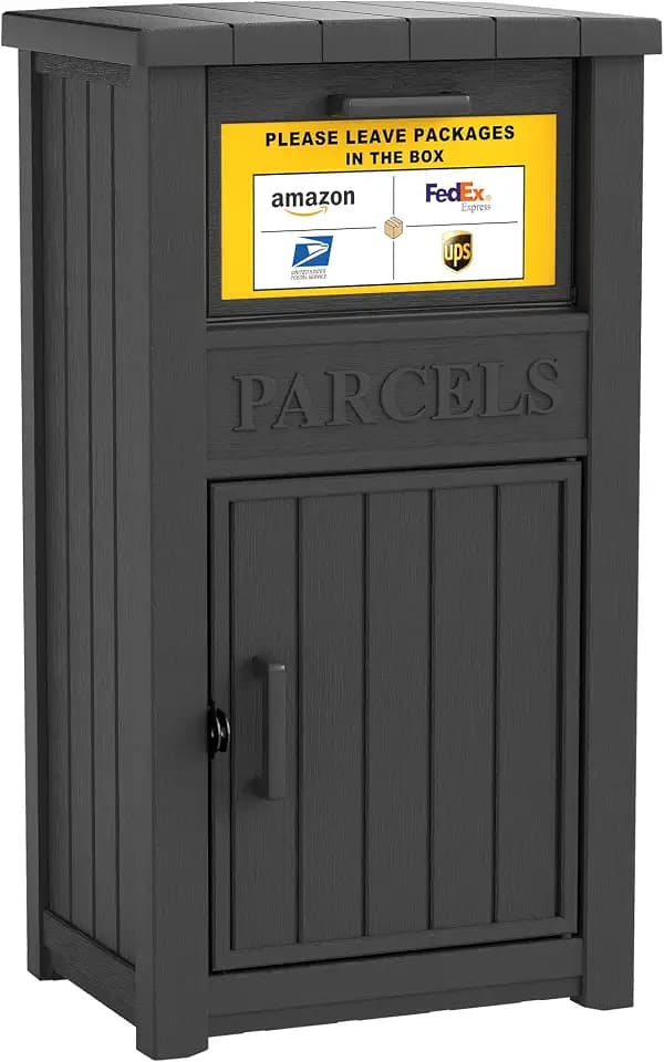 LHBGO Package Delivery Box with Sign, Lockable & Weatherproof Anti-Theft Parcel Delivery Box for Porch, Curbside, Patio,Black
