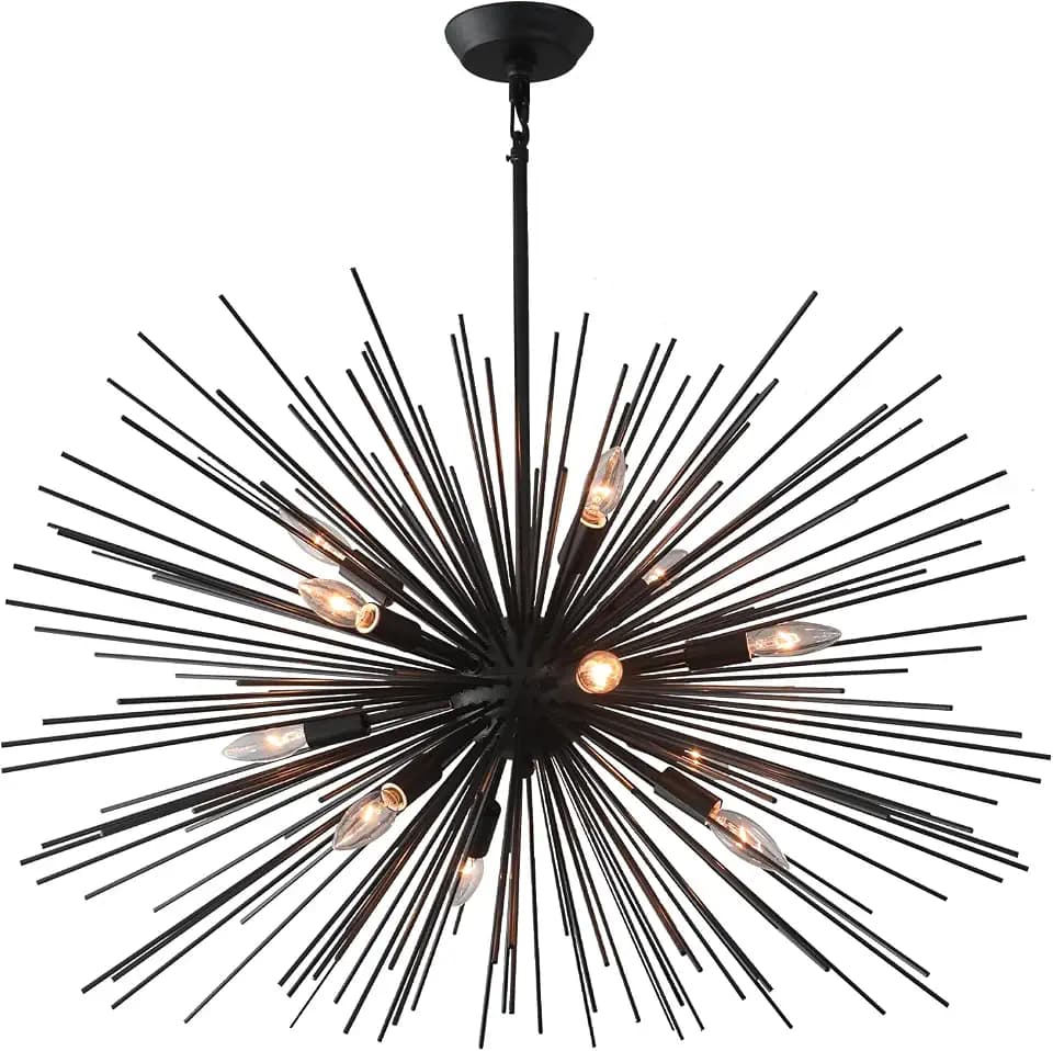33.8in 12-Light Black Sputnik Chandelier Modern Geometric Starburst