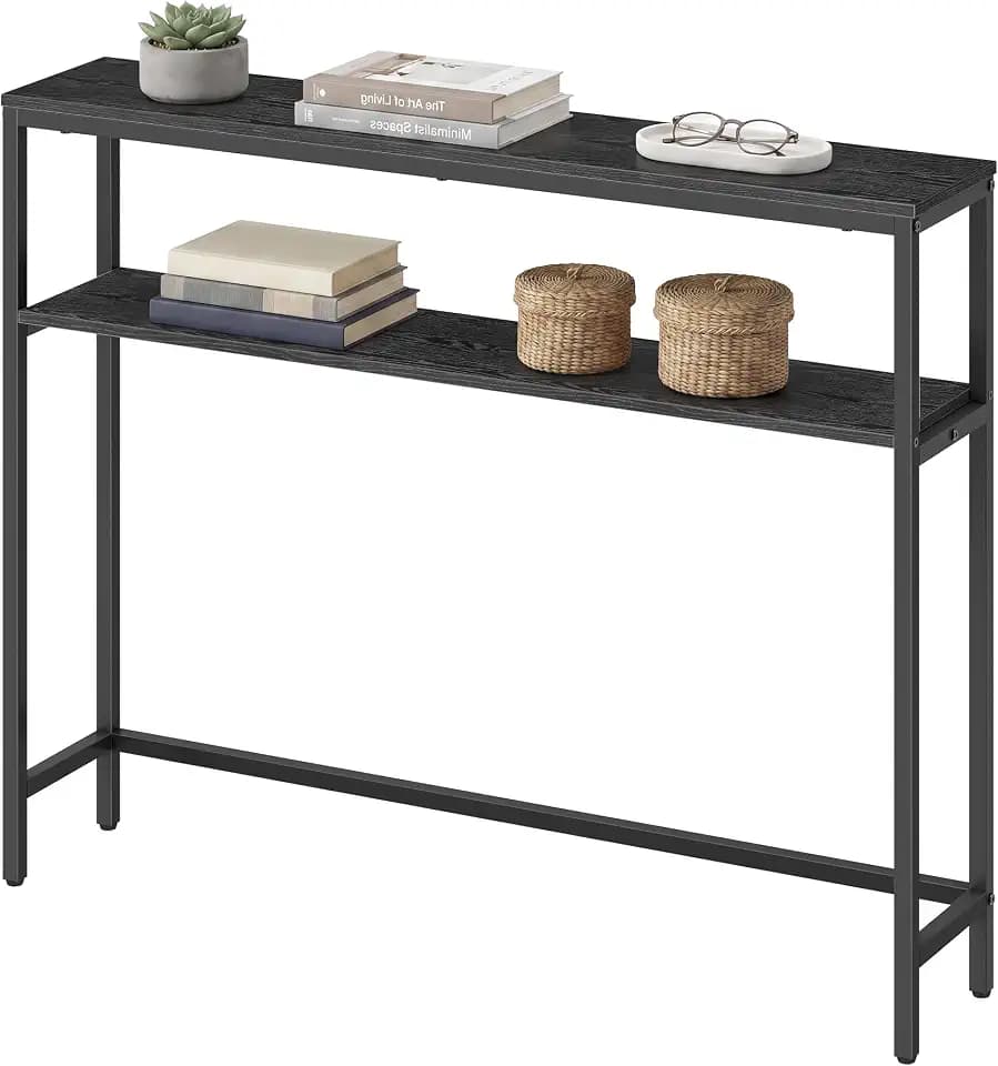 VASAGLE 39.4 Inches Console Table, 2-Tier Narrow Sofa Table with 2 Shelves