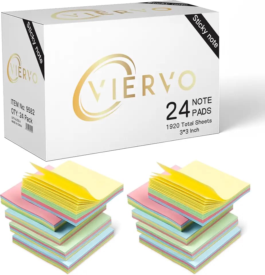 Sticky Notes 24-Pack – 3x3” Multicolor Self-Stick Notes, 80 Sheets Each –Strong Adhesive, Easy Peel – for Office, School, Home & Daily Use