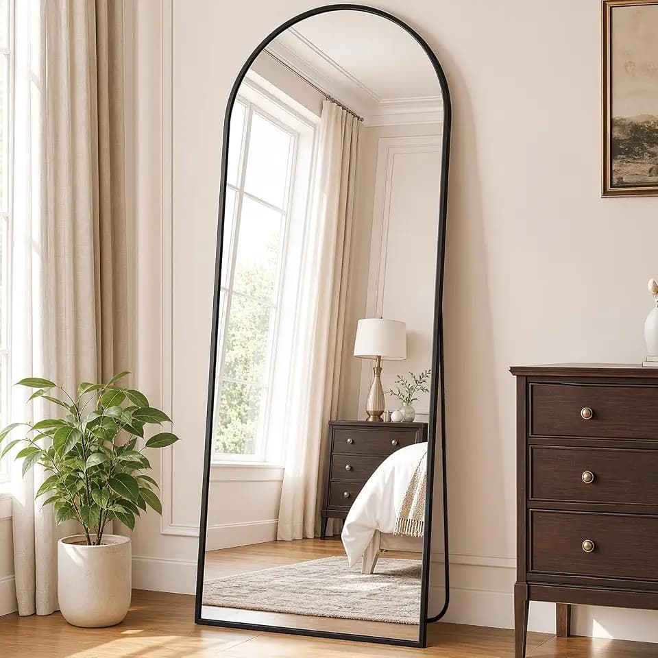 DUMOS 64"x21" Arched Full Length Mirror with Stand, Full Body Floor Mirror