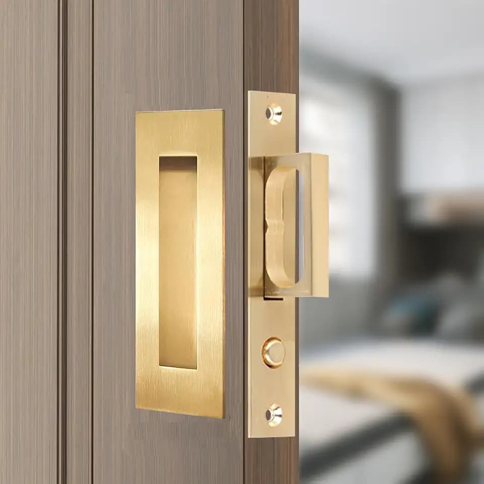 Pocket Door Hardware,Recessed Finger Flush Pulls with Edge Pull,Sliding Pocket Door Handles,Heavy Duty Edge Pull with Pop Out Ring Pull (Gold, 4.72Inch)