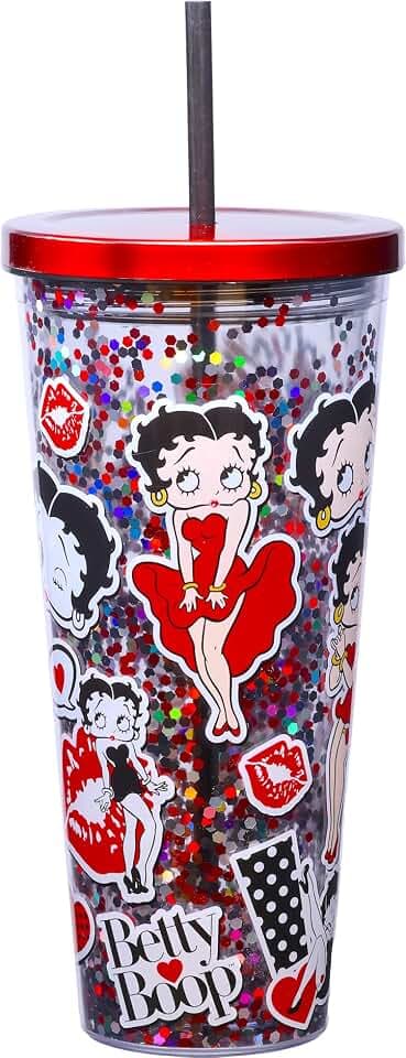Spoontiques - Glitter Filled Acrylic Tumbler - Glitter Cup with Straw - 32oz - Stainless Steel Locking Lid with Straw - Double Wall Insulated - BPA Free - Betty Boop