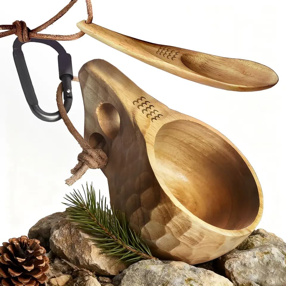 Nordic Kuksa 8oz w/Spoon - Turtle Wood Cup, Bushcraft Gear