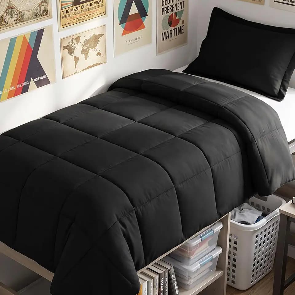 CozyLux Twin/Twin XL Comforter Set, 2-Piece Box-Stitched, Black