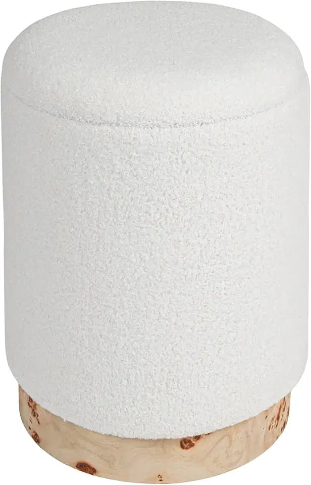 Creative Co-Op Round Boucle Upholstered Storage Stool/Ottoman with Removeable Lid, Cream