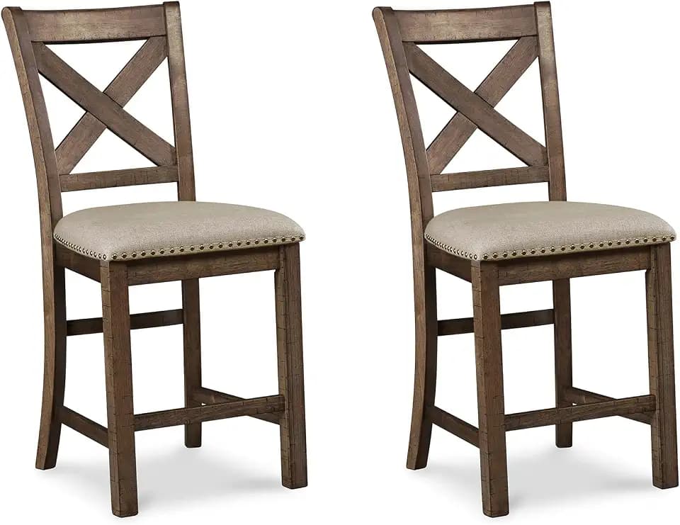 Signature Design by Ashley Rustic Counter Height Bar Stool, Set of 2, Beige