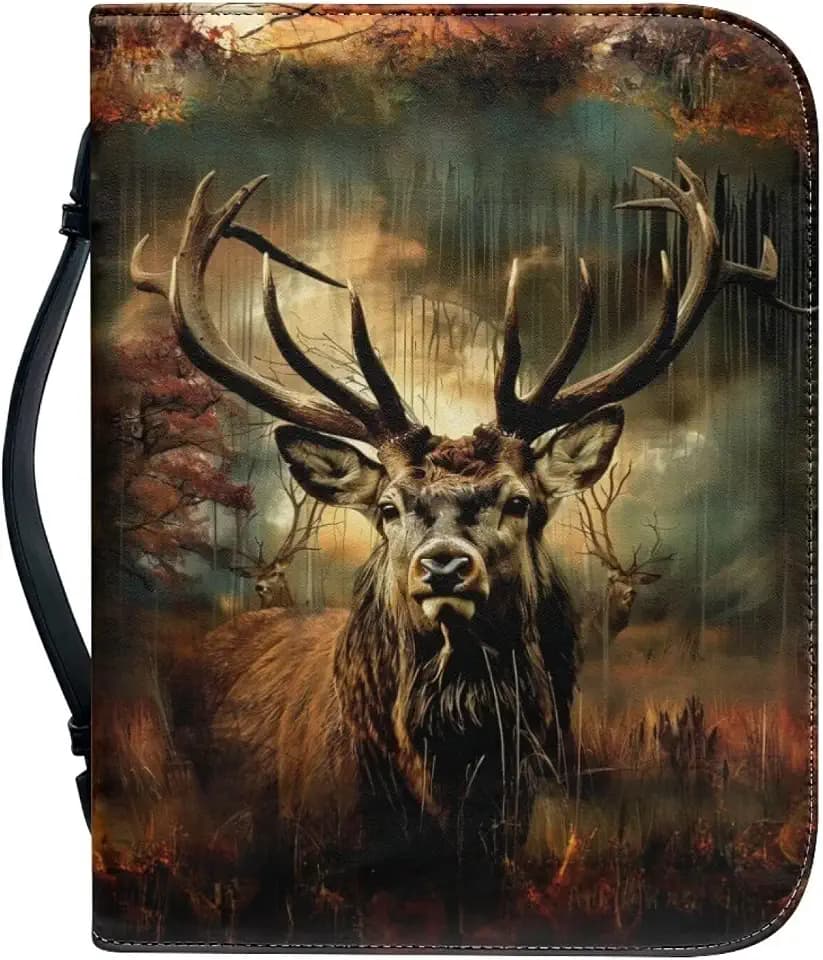 Bible Covers for Women Men Large Size - PU Leather Bible Case Carrying Bag Fits Book - Bible Holder for Girls - Christian Confirmation Recovery Gift,Gothic Deer,Large