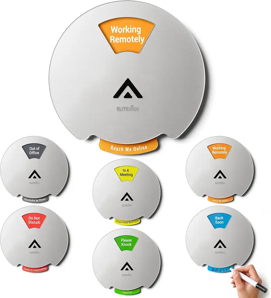Office Door Signs, Do Not Disturb, Out of Office, In a Meeting, Working from Home Sign, Please Knock, Back Soon, 6 Options Office Status Sign for Door, Privacy Spinner for Cubicle & Hybrid Work,Silver