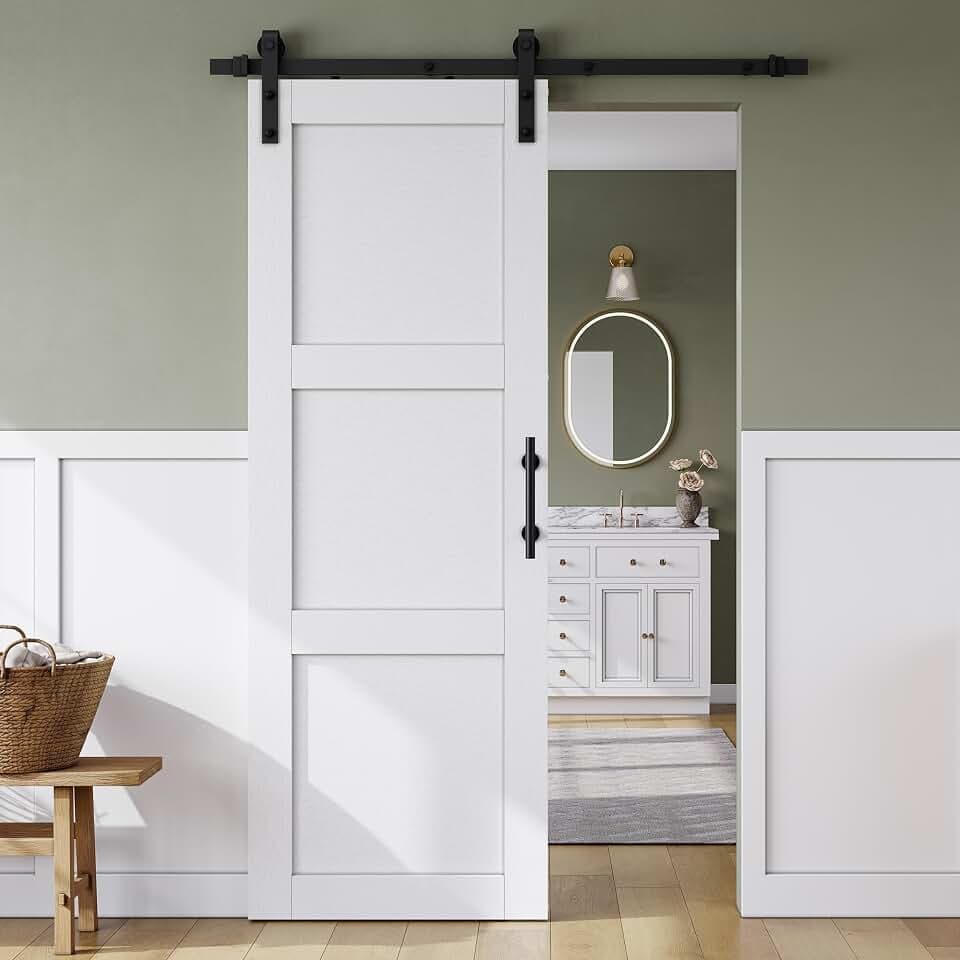 SMARTSTANDARD 30in x 84in Sliding Barn Door with 5FT Hardware Track,3 Panel