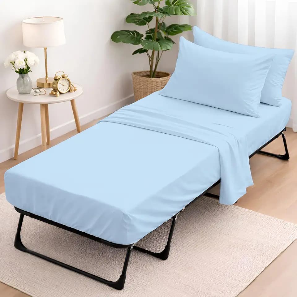 Cottington Lane 4 Piece Cot Sheets Set 25 x 75, Premium Egyptian Cotton Sheets, Perfect for Narrow Twin, Camp Bunk, Army Cots, Trifold Mattress, Camping Cot, Guest Bed Replacement, Light Blue
