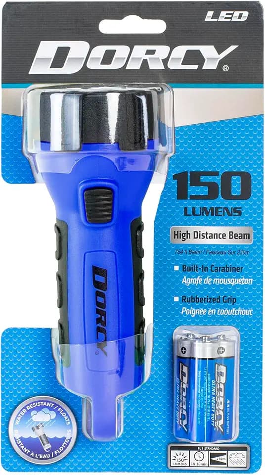 Dorcy 150 Lumen Floating Water Resistant LED Flashlight with Carabineer Clip, Blue (41-2514)