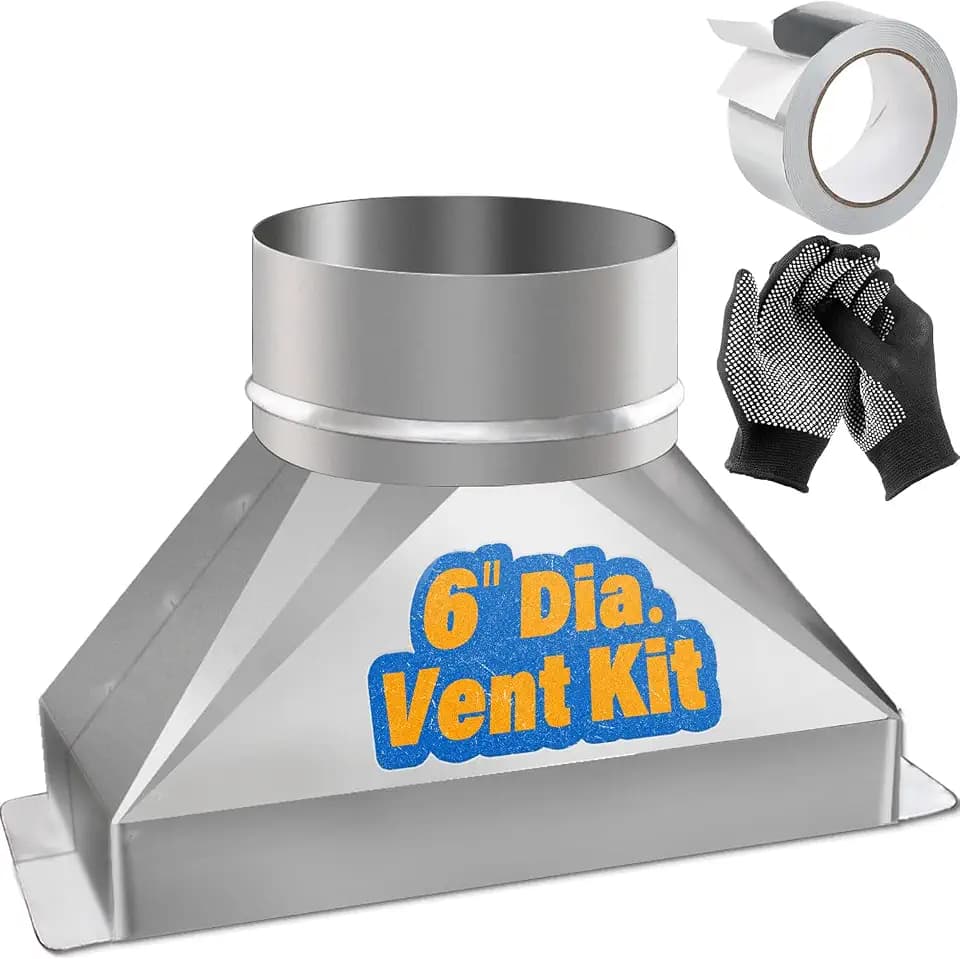 3-1/4" x 10" to 6" Rectangular to Round Duct Transition Adapter Reducer, Galvanized Steel Fittings for Microwave Vent Kit, Range Hood, HVAC Exhaust Ducting, Includes Foil Tape & Gloves