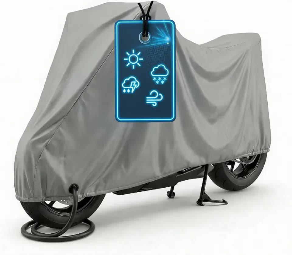 Motorrad Abdeckplane All Weather M, 100% wasserdichte Outdoor Motorrad Plane Ganz-Jahres-Schutz, Abdeckplane Silber 215x95x120 cm