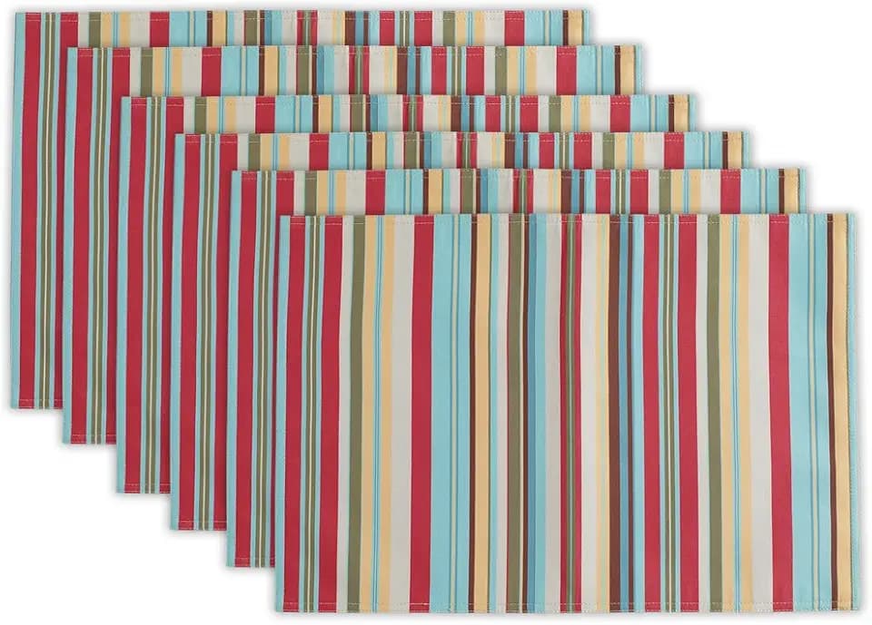 DII Summer Stripe Outdoor Tabletop Collection, Multi-use, Machine Washable, Reversible Placemat Set, 13x19, Sunset