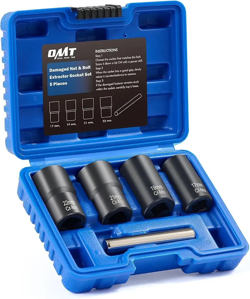 OMT Twist Socket Tool Set, 5pc Stripped Lug Nut And Bolt Extractor Set
