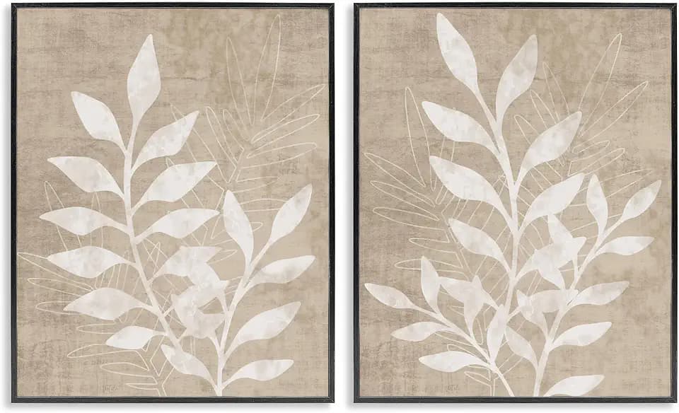 'Boho Botanical Leaf Silhouette'| 2pc Framed Giclee Art Set 2