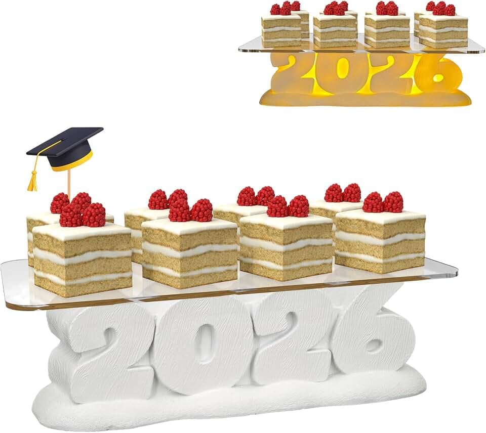 2026 Graduation Decorations, Cupcake Stand with LED Light, Graduation Centerpieces for Dessert Tables, Cupcake Holder Serving Tray for Grad Party Supplies Decor (Yellow Light)