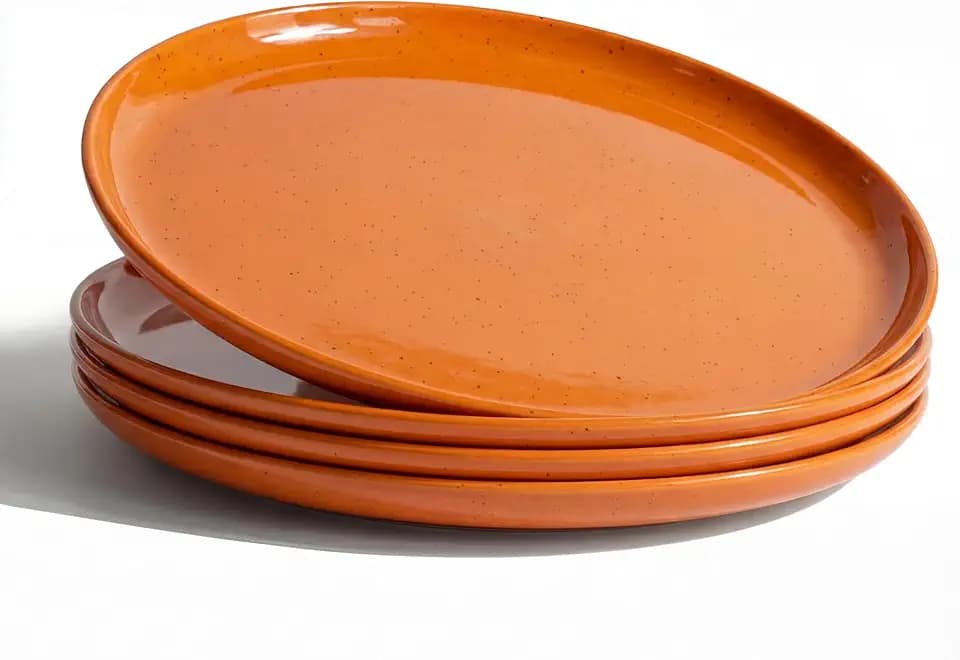 ONEderful 9 Inch Melamine Dinner Plates Set of 4 - Orange Modern Flat Plates, Durable & Lightweight Catering Dishes for Halloween, Christmas, Parties, Picnics, Holidays, Dishwasher Safe (Orange)