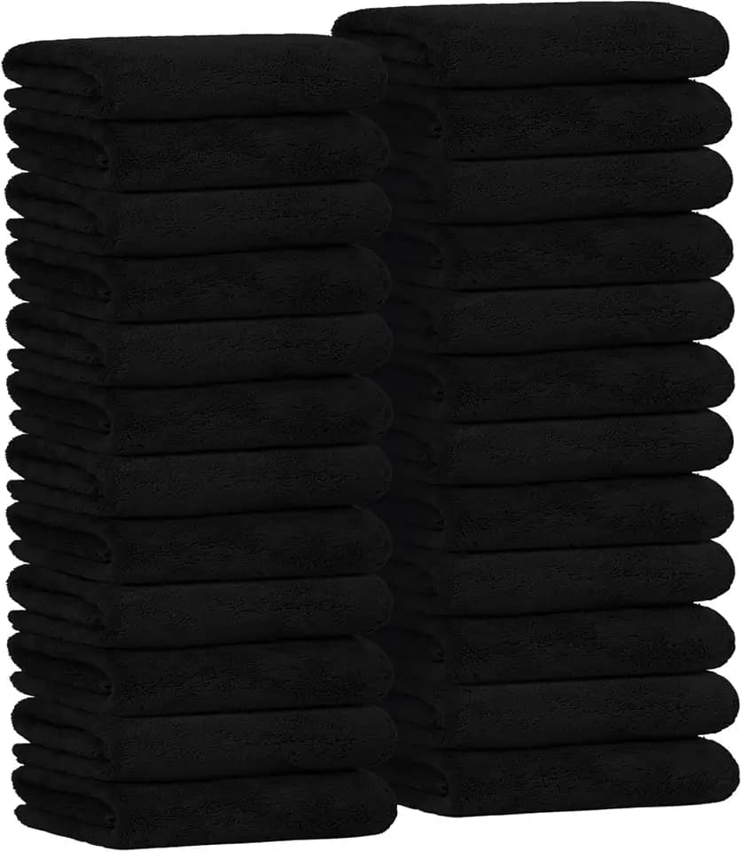 Avalon Towels Microfiber Salon Towel Black Hand Towels Bulk 24 Pack 16"x26" - Fleece Microfiber Hand Towel, Soft & Ultra-Absorbent Ideal for Facial Spa & Gym Work Out (Not Bleach Proof)