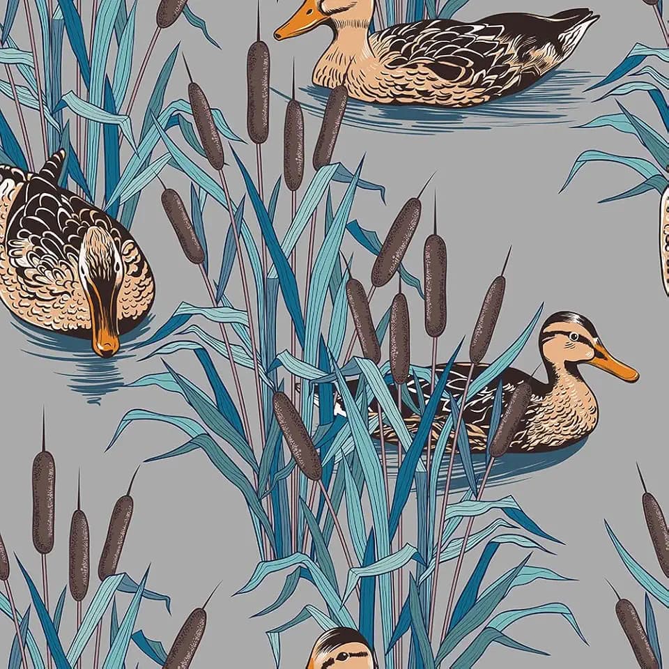 REDAMANCY Blue Grey Duck Pond Plants Animals Birds Peel and Stick Wallpaper Stick on Contact Paper Vintage Wall Paper Easy Peel Off for nightstand Drawer Cabinet Renter