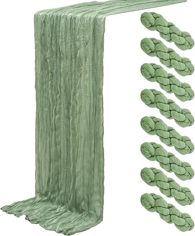 8Pack Sage Green Cheesecloth Table Runners 20x120Inch Gauze Table Runner
