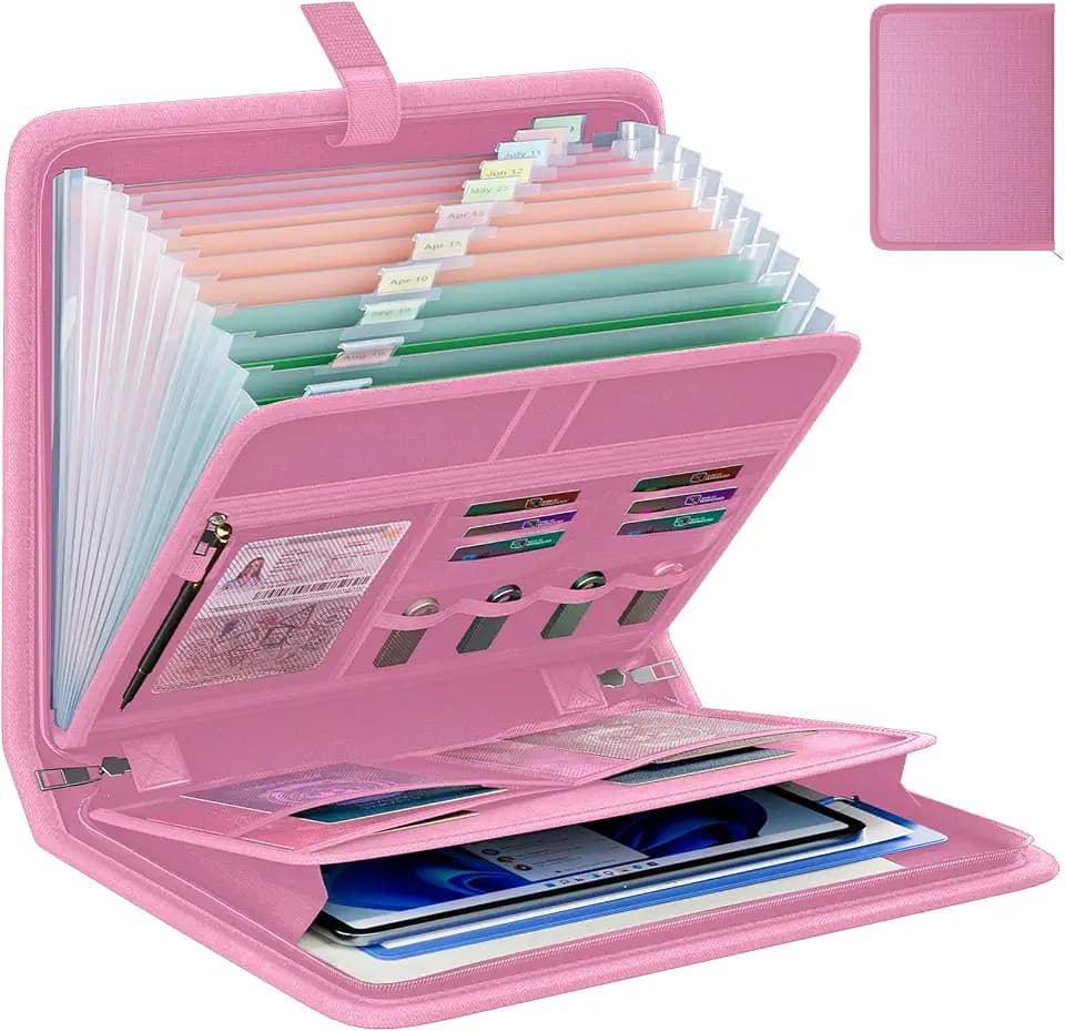 Fireproof Accordion File Organizer, Expanding File Folder with 13 Pockets