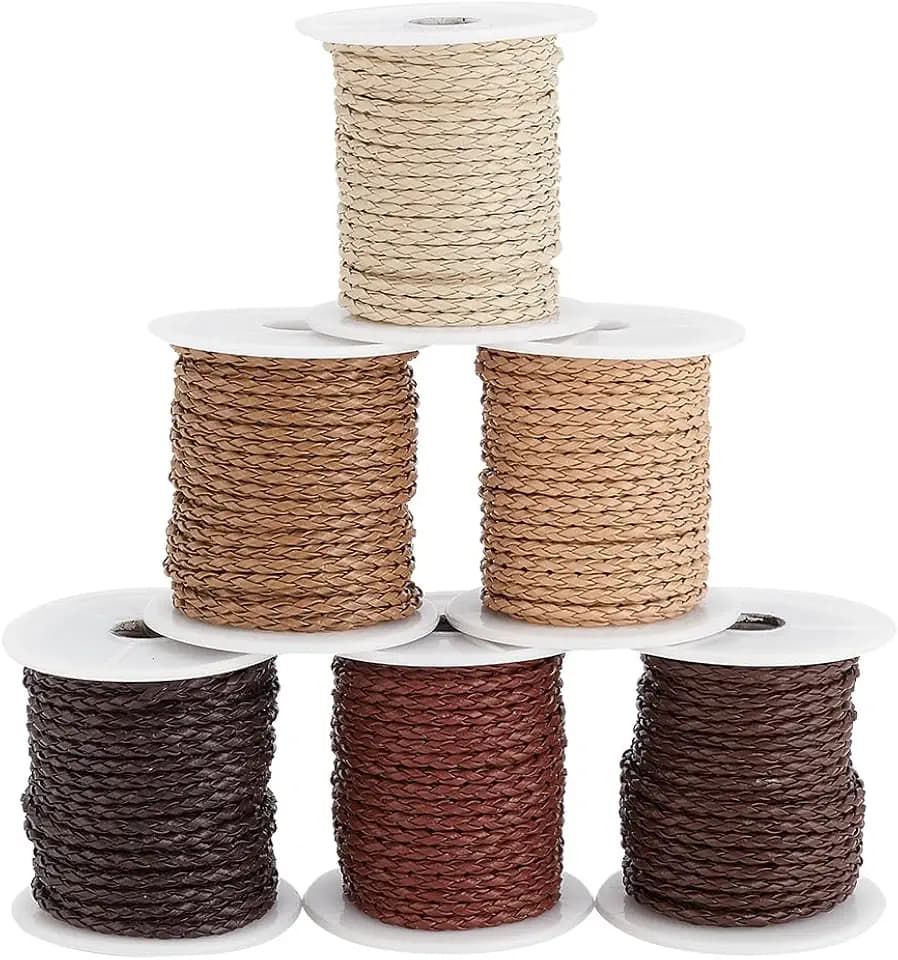 PH PandaHall Round Braided Rope 65.6 Yards (60m) Soft Leather Rope Cord Spool, 3mm Imitation Leather Braided Cord for Clothing Decor Shoelace Making Bolo Necklace Weaving Bags, WL-PH0004-24