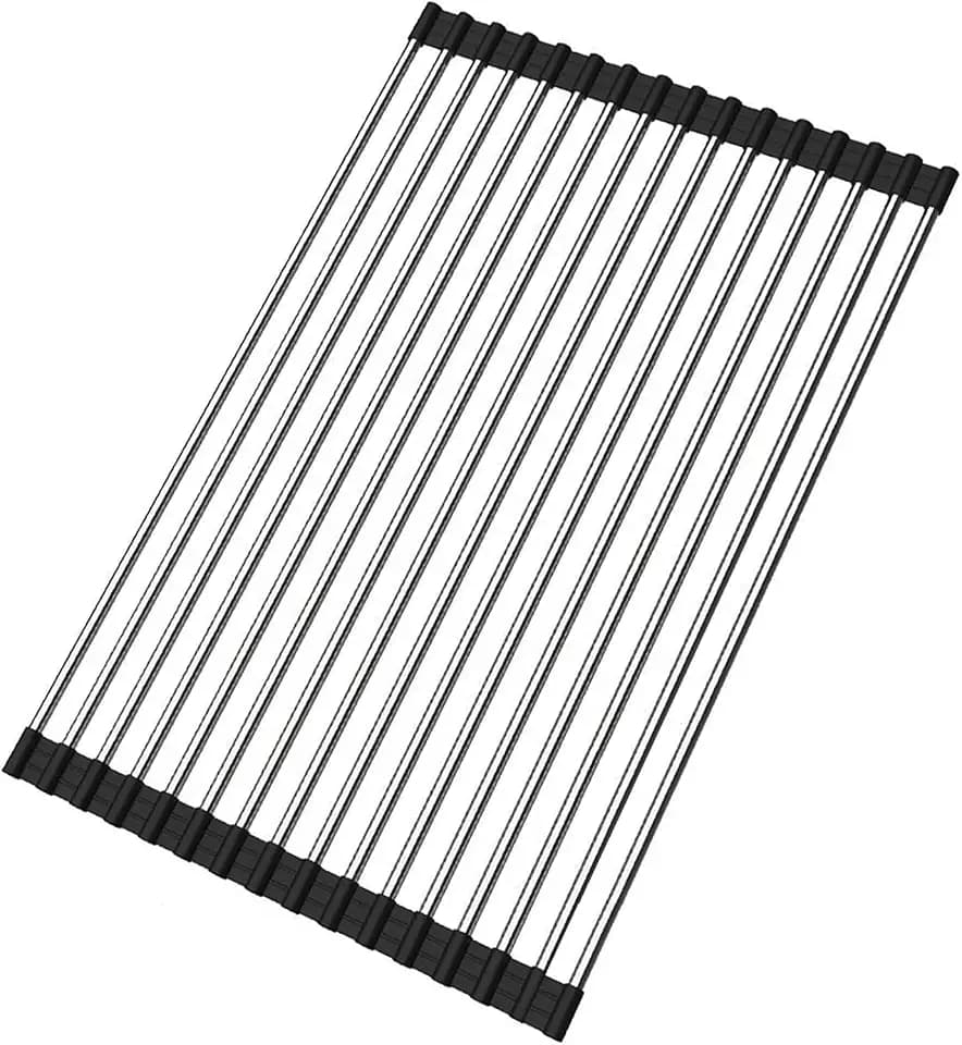 Ahyuan Roll up Dish Drying Rack Over The Sink Kitchen Roll up Sink Drying Rack Portable Dish Drainer Foldable Dish Drying Rack (Black, 17.8''X11.8'')