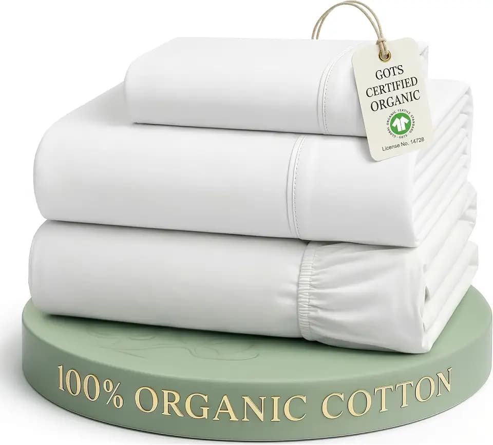 LANE LINEN Twin Sheets 100% Organic Cotton 3pc Percale Cooling Soft - White