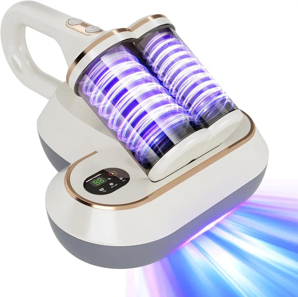Mattress Vacuum Cleaner, 16Kpa Strong Suction Bed Vacuum Cleaner with 253.7nm UV-C Light & High Heating Tech & Brushroll Rotation & 0.7L Double Cup, Handheld Corded Vacuums for Pillow Crib Sofa Carpet