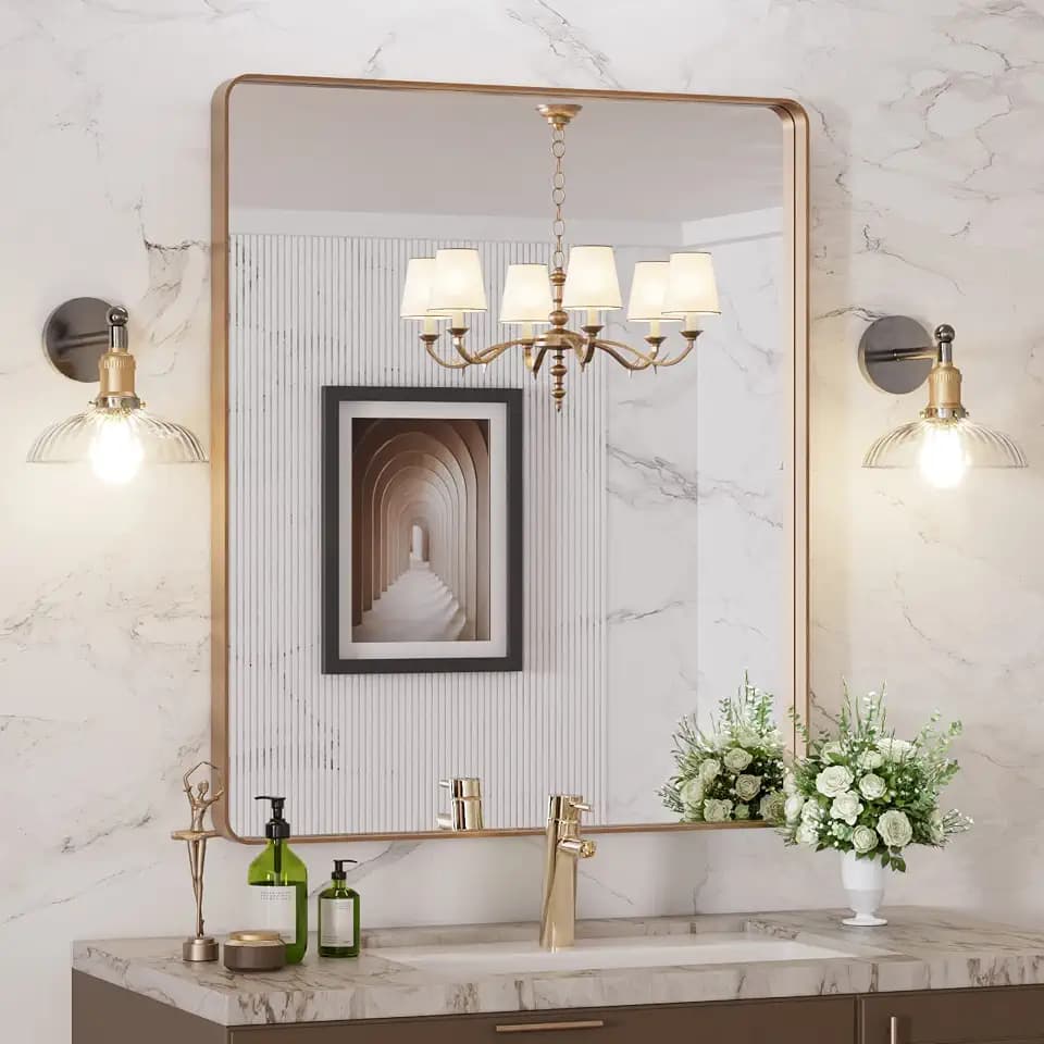 LOAAO 30"X36" Gold Bathroom Mirror