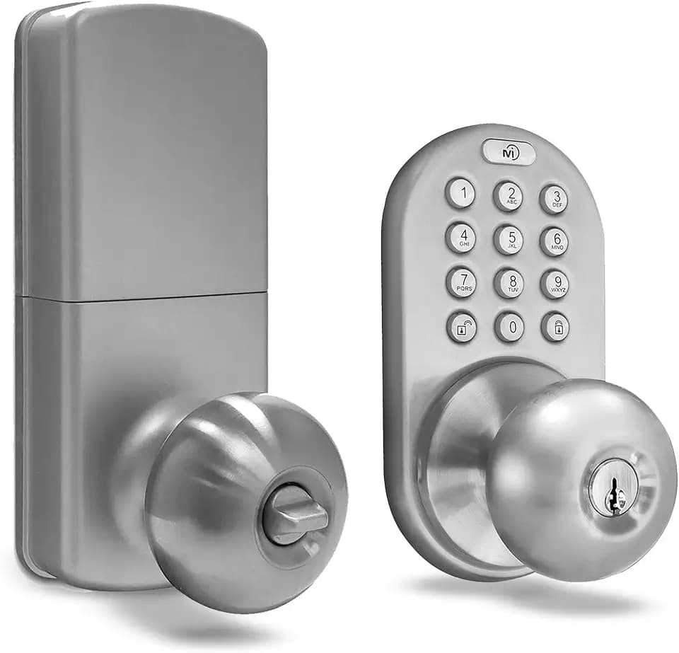MiLocks TKK-02SN Digital Door Knob with Keypad - Keyless Entry Knob Lock with Code - Interior Door Keypad Lock for Bedrooms & Storage Rooms, Adjustable Latch, Auto-Locking Audible Alert, Satin Nickel