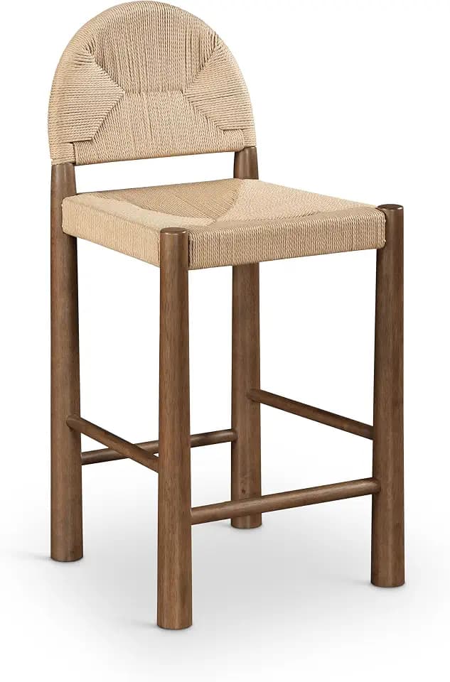 Meridian Furniture 333-C Bohemia Collection Mid-Century Modern Counter Stool with Woven Seagrass Cord Seat and Back, Solid Wood Legs and Frame, 19.5" W x 19.25" D x 39.25" H, Beige