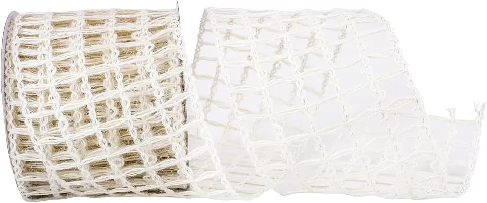 Reliant Ribbon 90361W-810-10F Grand Net Jute Wired Edge Ribbon, 4 Inch X 10 Yards, Ivory