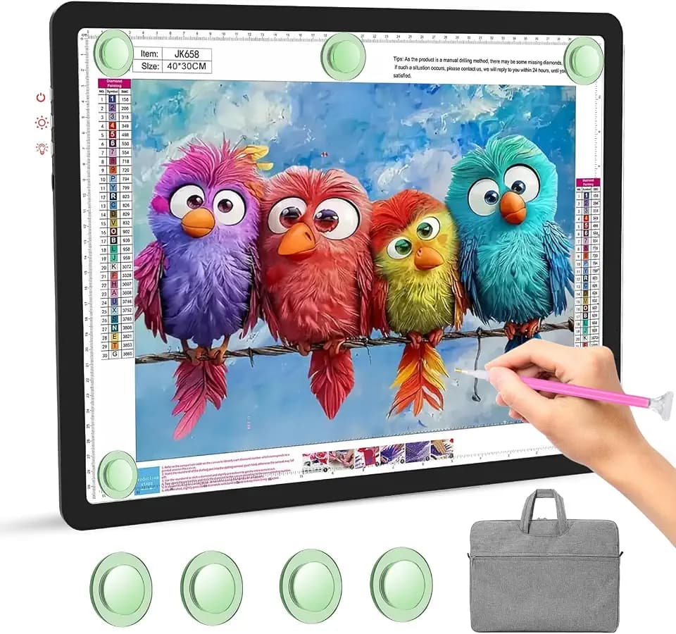 Rechargeable A3 Light Pad with Carry Bag, High-Brightness Tracing Light Box with 6 Levels of Brightness, Side Physical Buttons & 3 Colors, Wireless Light Board for Diamond Painting, Drawing, Sketching