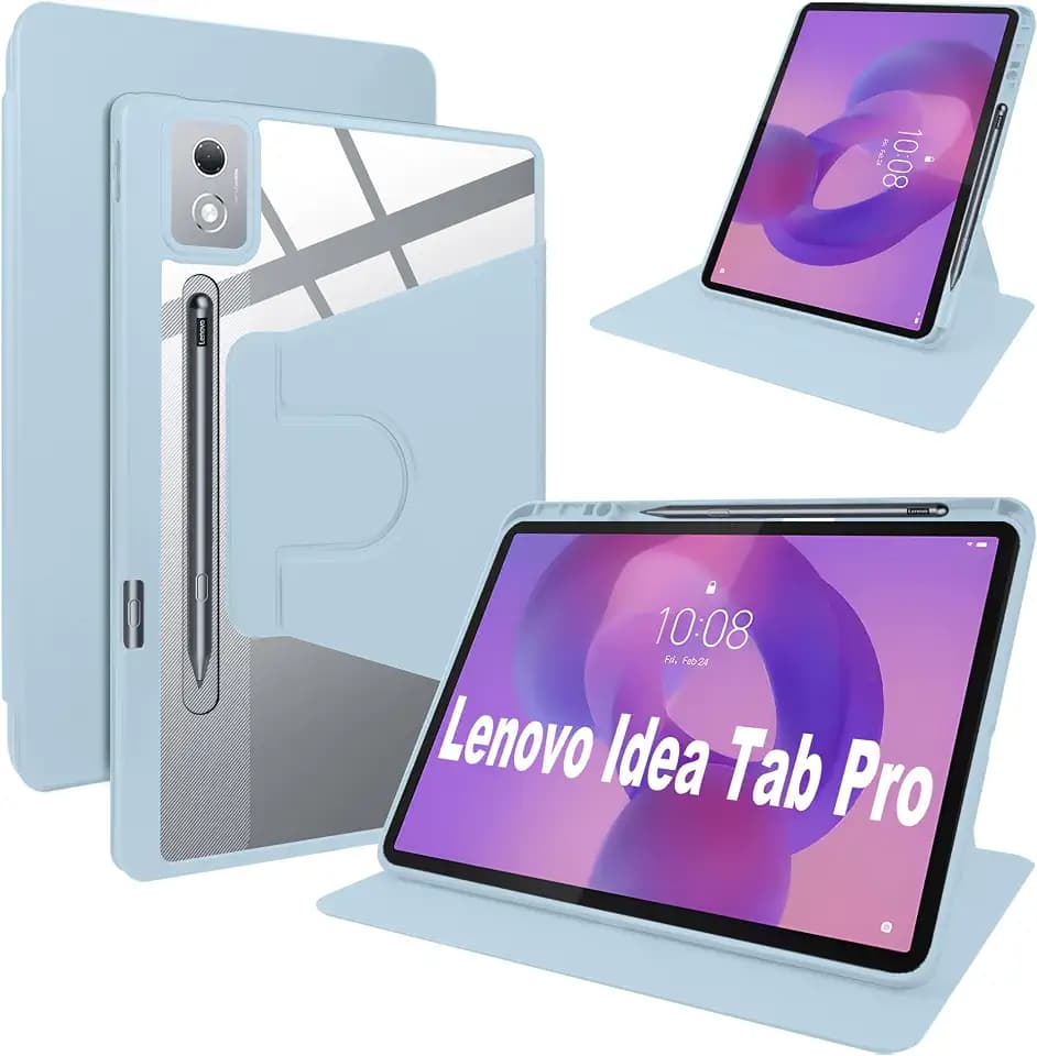 Lemxiee PU Leder Case für Lenovo Idea Tab Pro hülle mit Stiftschlitz/Drehständer/Kratzfest,PU Leder + Acryl Hülle