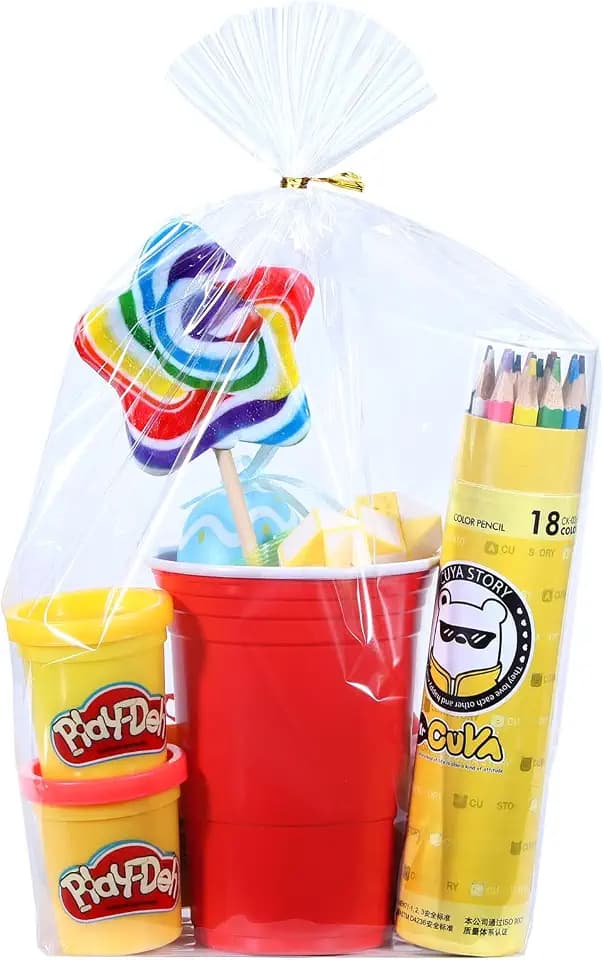 50Pcs 10X14 inch Bottom Gusset Bags Clear Cellophane Gift Wrap Bags Basket Wrapping Plastic Large Cello Bags for Party Favors Treats Mug with 5" Twist Ties