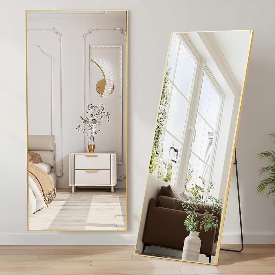DUMOS 65"x24" Full Length Mirror with Stand, Full Body Mirror, Gold