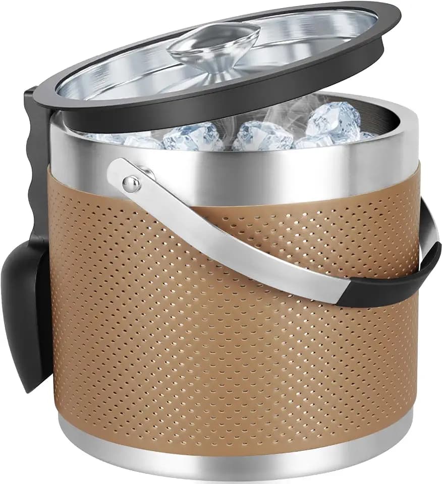 3.4 Quart Double-Wall Insulated Ice Bucket for Parties, Leather Design