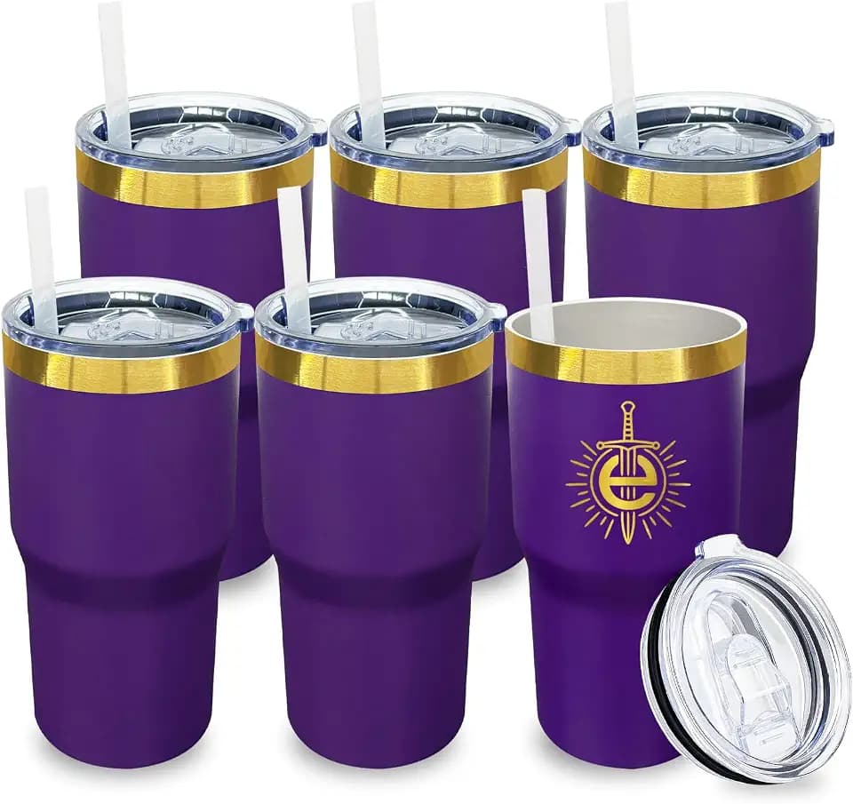 20 oz Tumbler Bulk Stainless Steel Tumblers with Lids and Straws Purple