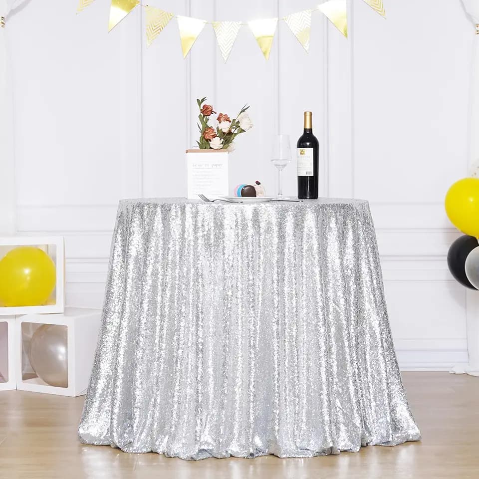 Poise3EHome 90 Inch Round Silver Sequin Tablecloth for Party Cake Dessert Table Exhibition Events