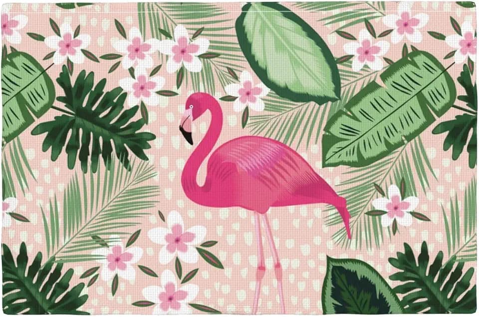 Fiokroo Flamingo Palm Leaves Flowers Placemats Set of 6 Table Mats Table Tableware Place Mats with Non-Slip Heat-Resistant Washable for Dining Home Kitchen Party Indoor