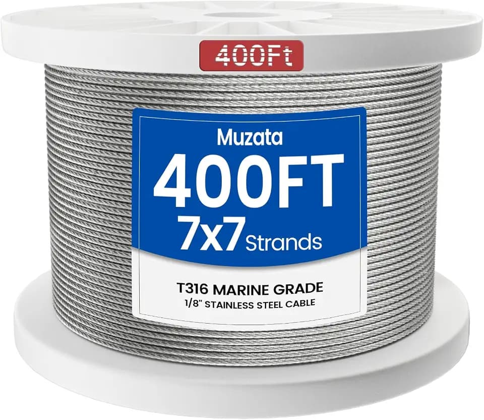 Muzata 400ft 1/8" T316 Stainless Steel Cable Railing Wire Rope WR02