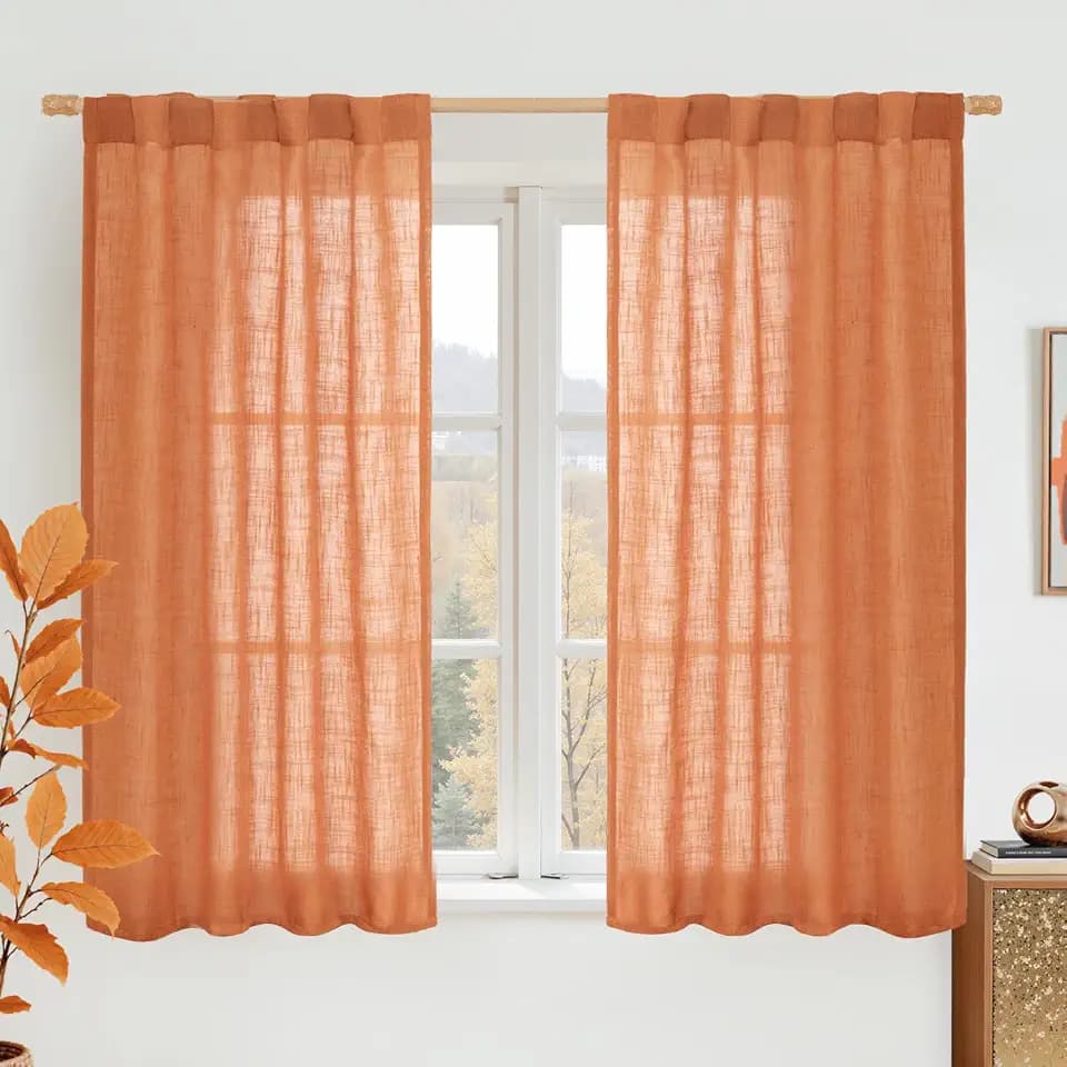 LAMIT Linen Curtains 48 Inch Length Semi Sheer Light Filtering 2 Panels