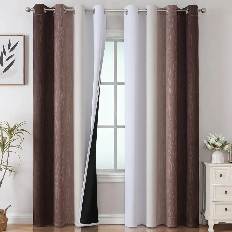 Estelar Textiler Brown and Greyish White Blackout Curtains 52x102 2 Panels