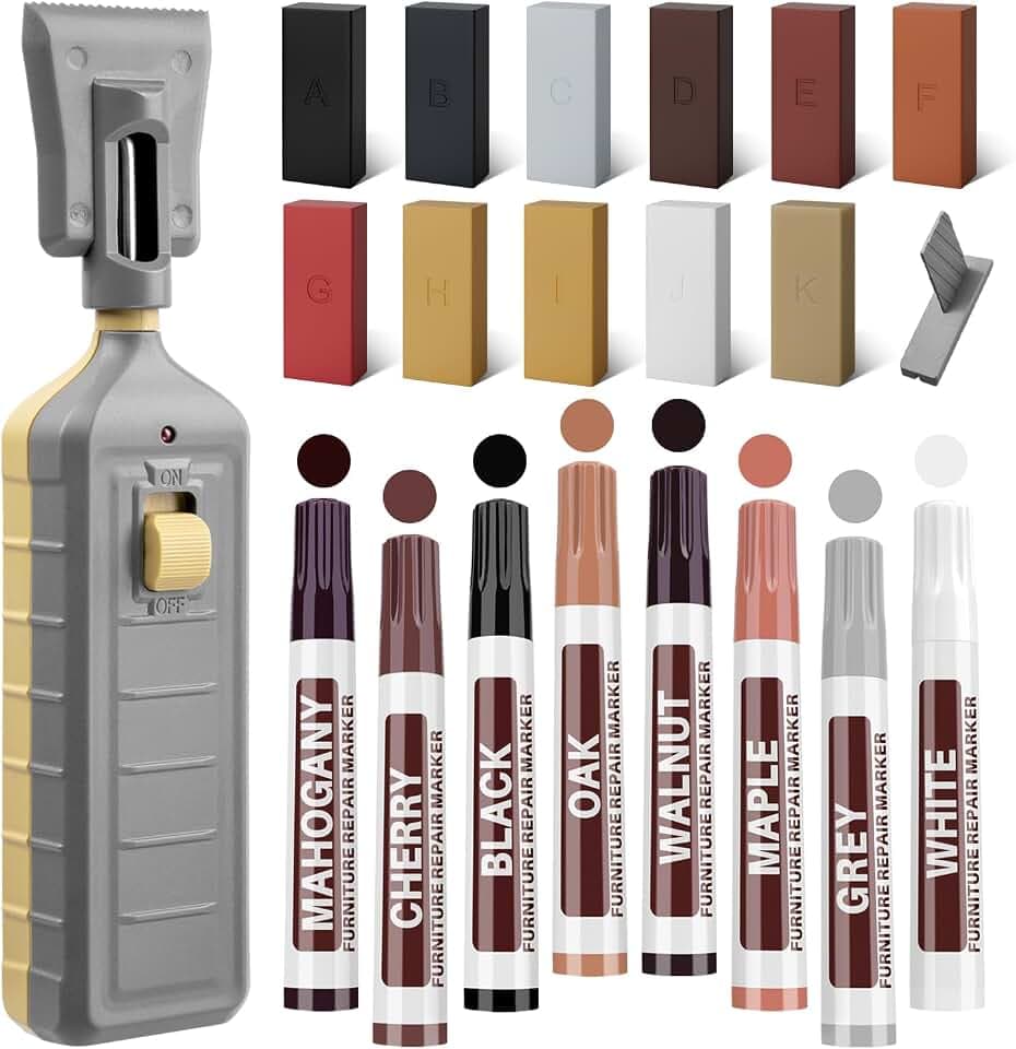 Laminate Floor Repair Kit with Heat Pen,Linoleum Repair Hard Wax 11 Color Wood Vinyl Floor Furniture Repair Kit Touch Up Marker Cover Scratches, Stains, Cracks, Holes for Door, Cabinet,Table
